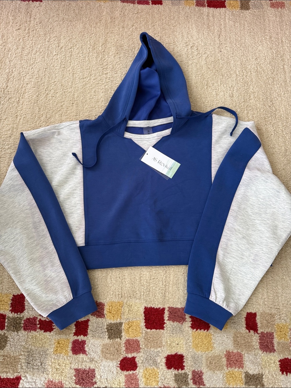 NWT Altar’d State Colorblock Cropped Hoodie Sweatshirt - Blue & Light Gray